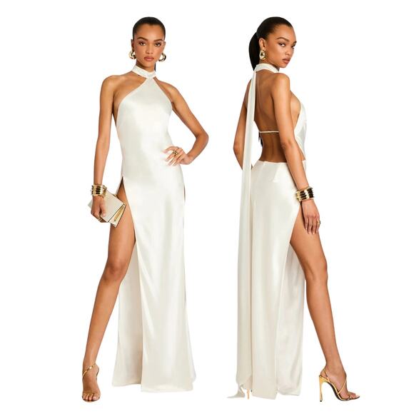 Retrofete Jagger Halter Maxi Dress Satin Sexy Formal Party Bridal Gala Wedding S
